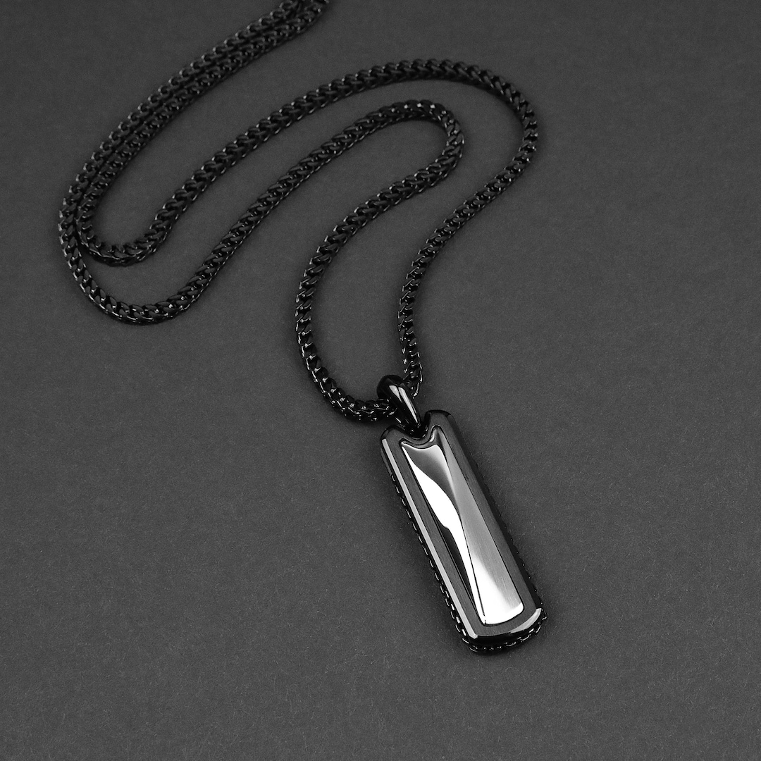 Brim Bar Necklace - Men's Necklace - Black Steel Pendant - Waterproof