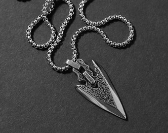 Men's Necklace - Rugged Arrowhead Necklace - Stainless Steel Necklace - Necklace for Men - Waterproof Necklace by Modern Out