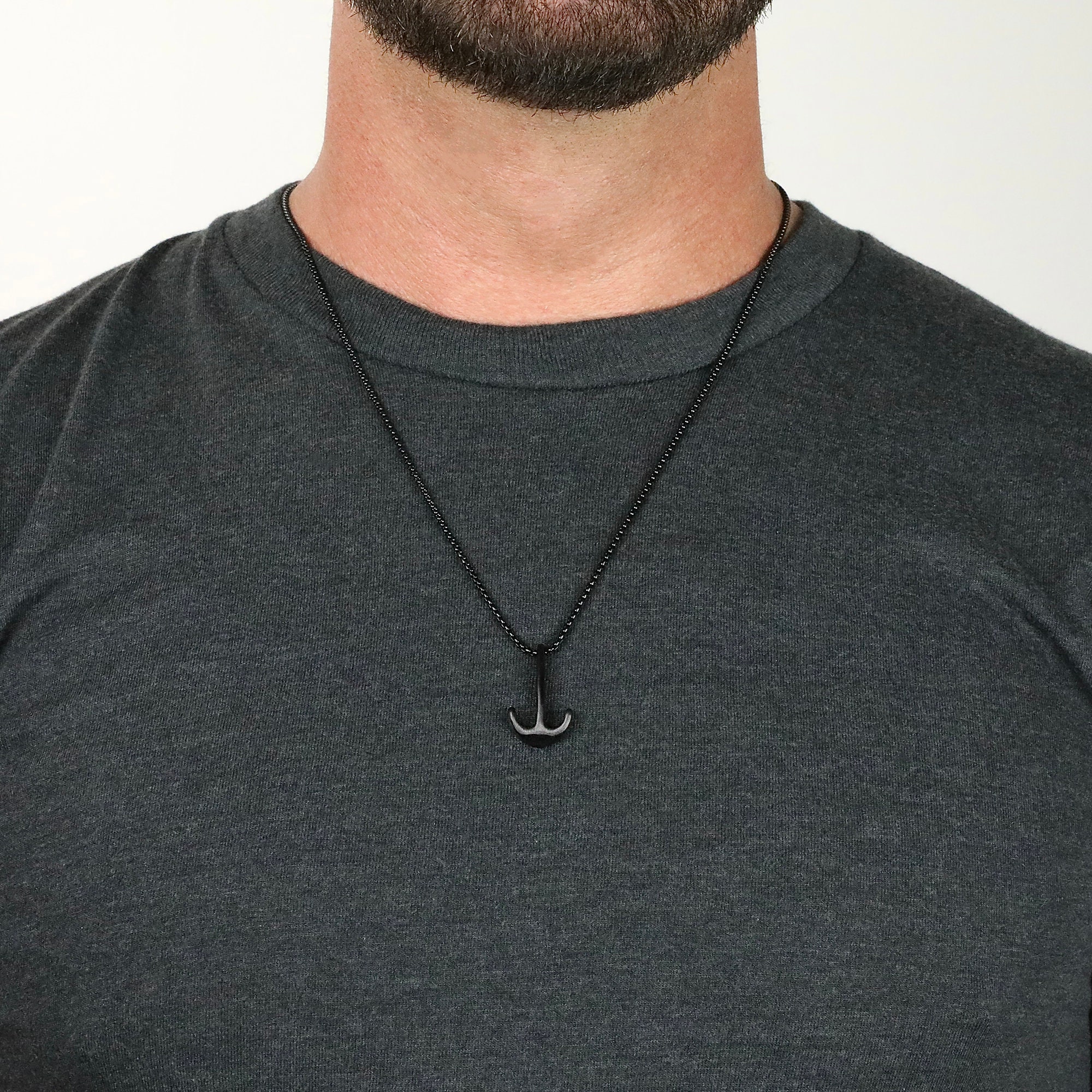Collana Uomo Con Ciondolo Ancora Nautica – Acciaio Inossidabile Nero Ossidato, Catena Inclusa, 20 Pollici