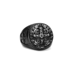 St Benedict Ring in Black - Men&#39;s Ring - Men&#39;s Band - Stainless Steel Ring - Men&#39;s Jewelry - Rings for Men by Modern Out