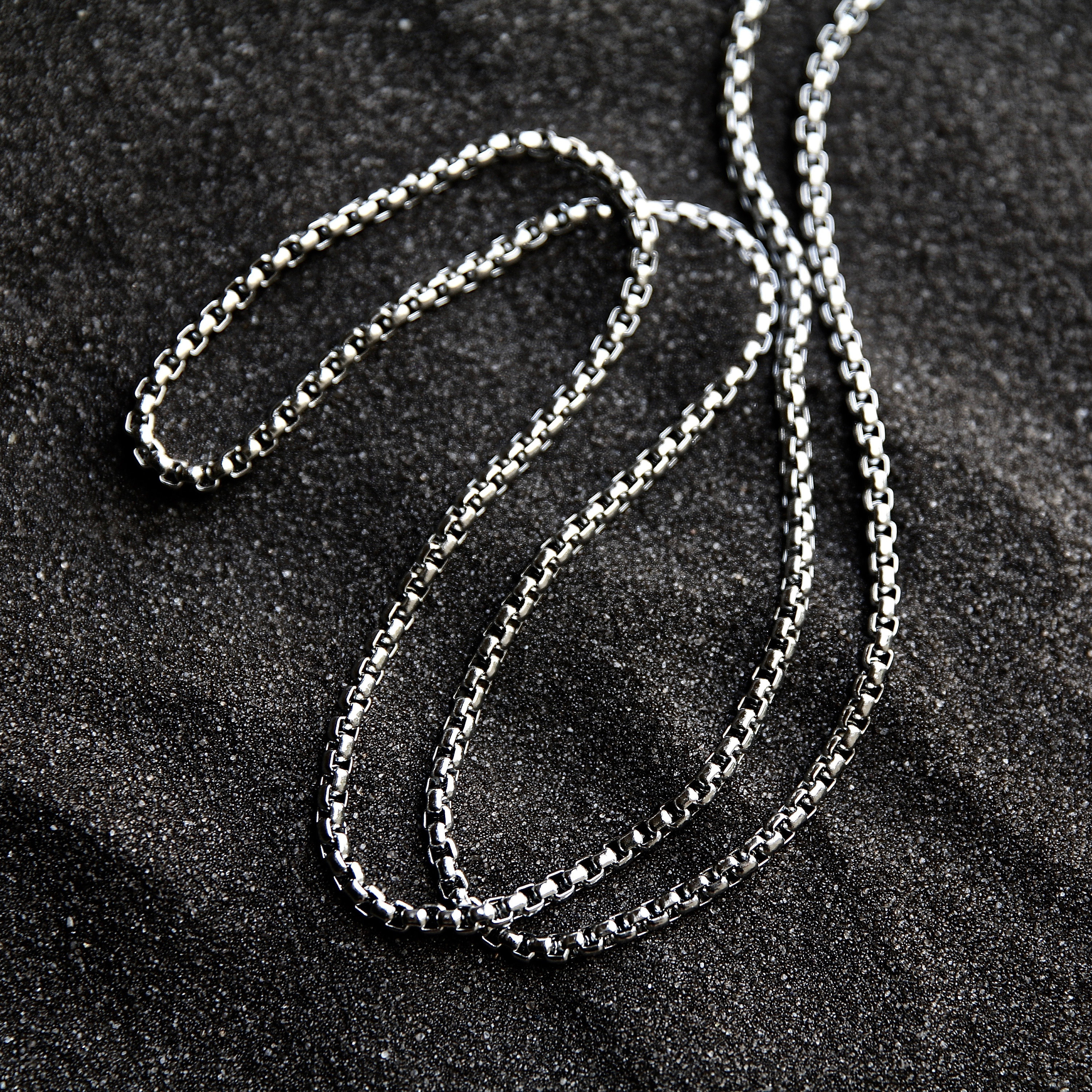 Men's Necklace - Burnish Silver Box Chain Necklace 3.5mm - Masculine Chain - Stainless Chain - Waterproof Jewelry - Necklace by Modern Out