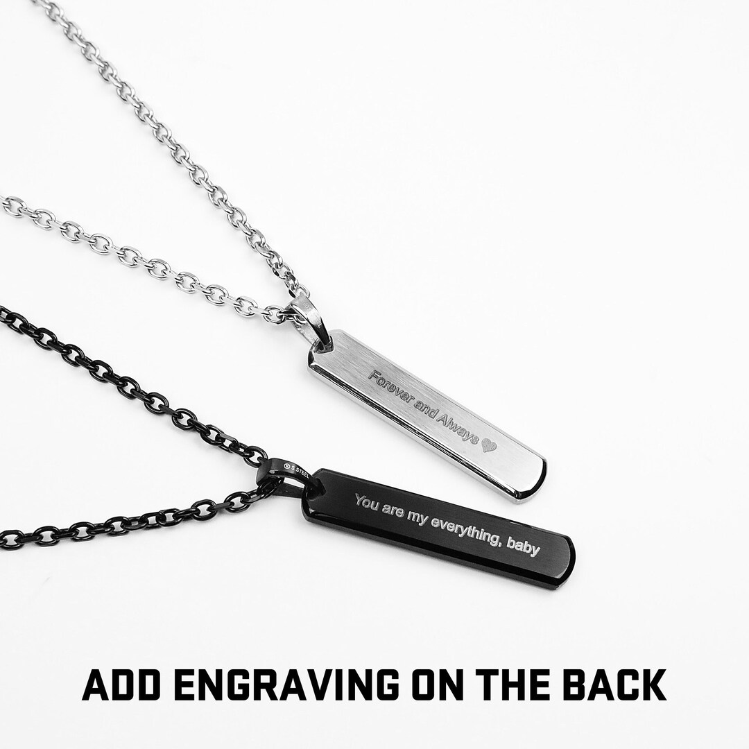 Glyph Bar Necklace Men's Necklace Men's Engraved Necklace Stainless