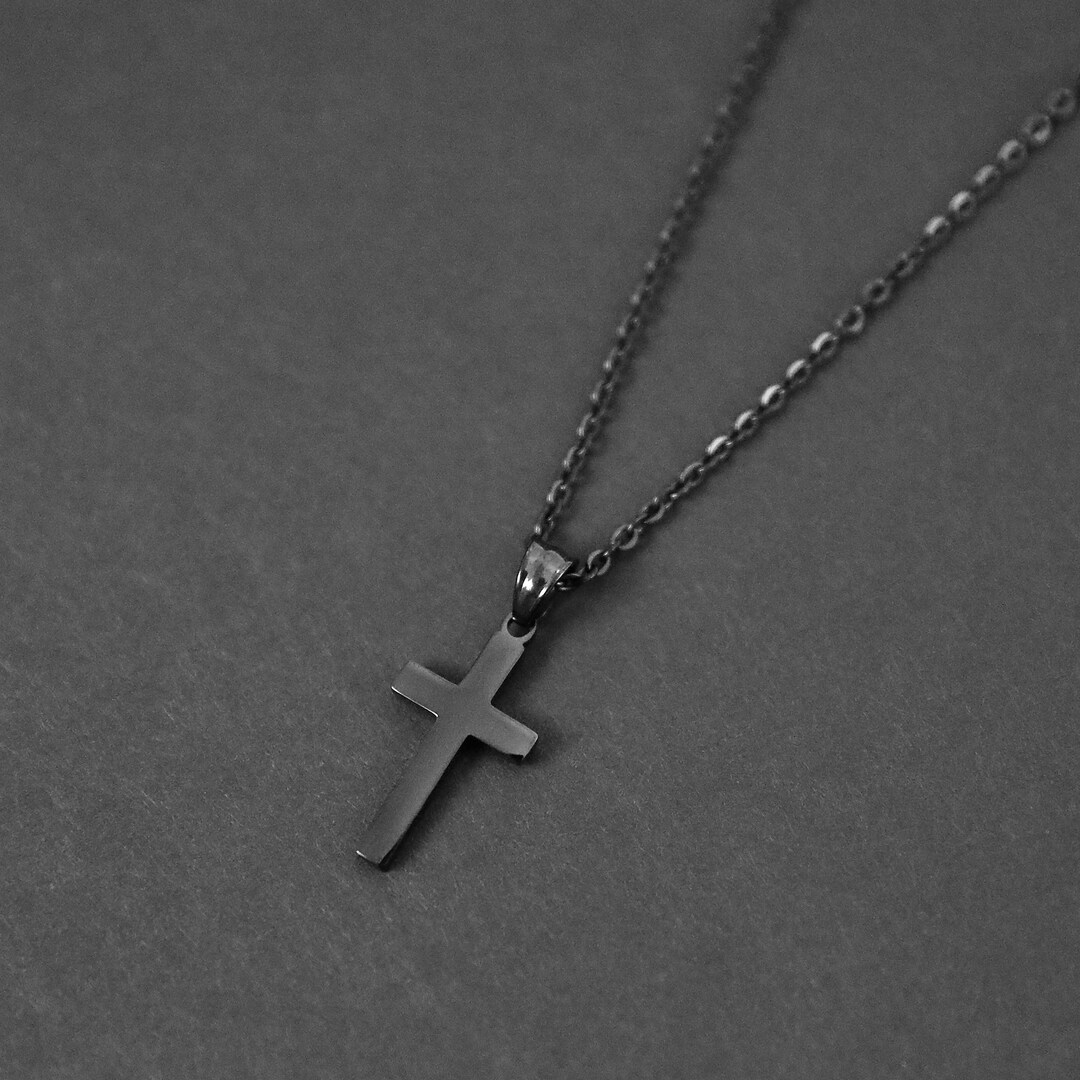 Men's Black Cross Necklace Modern Cross Necklace Black Steel Necklace