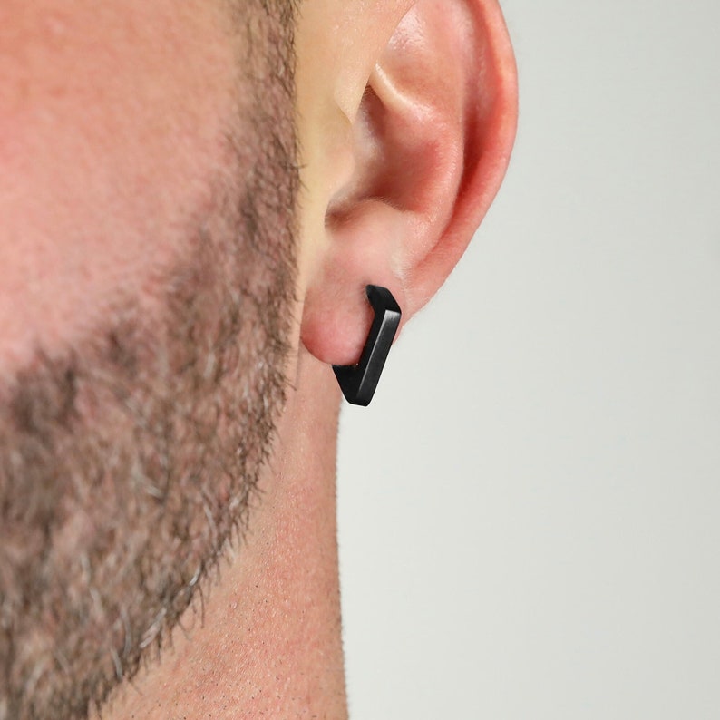 Men's Earring Tripent Hoop Earring Stainless Steel Earrings for Men Modern Out Black
