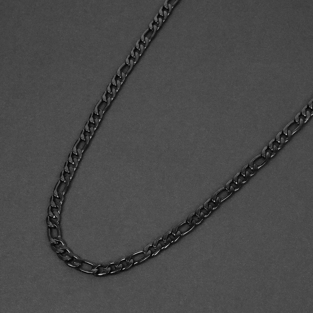 Men's Black Chain Necklace Figaro Chain 7mm Black Etsy