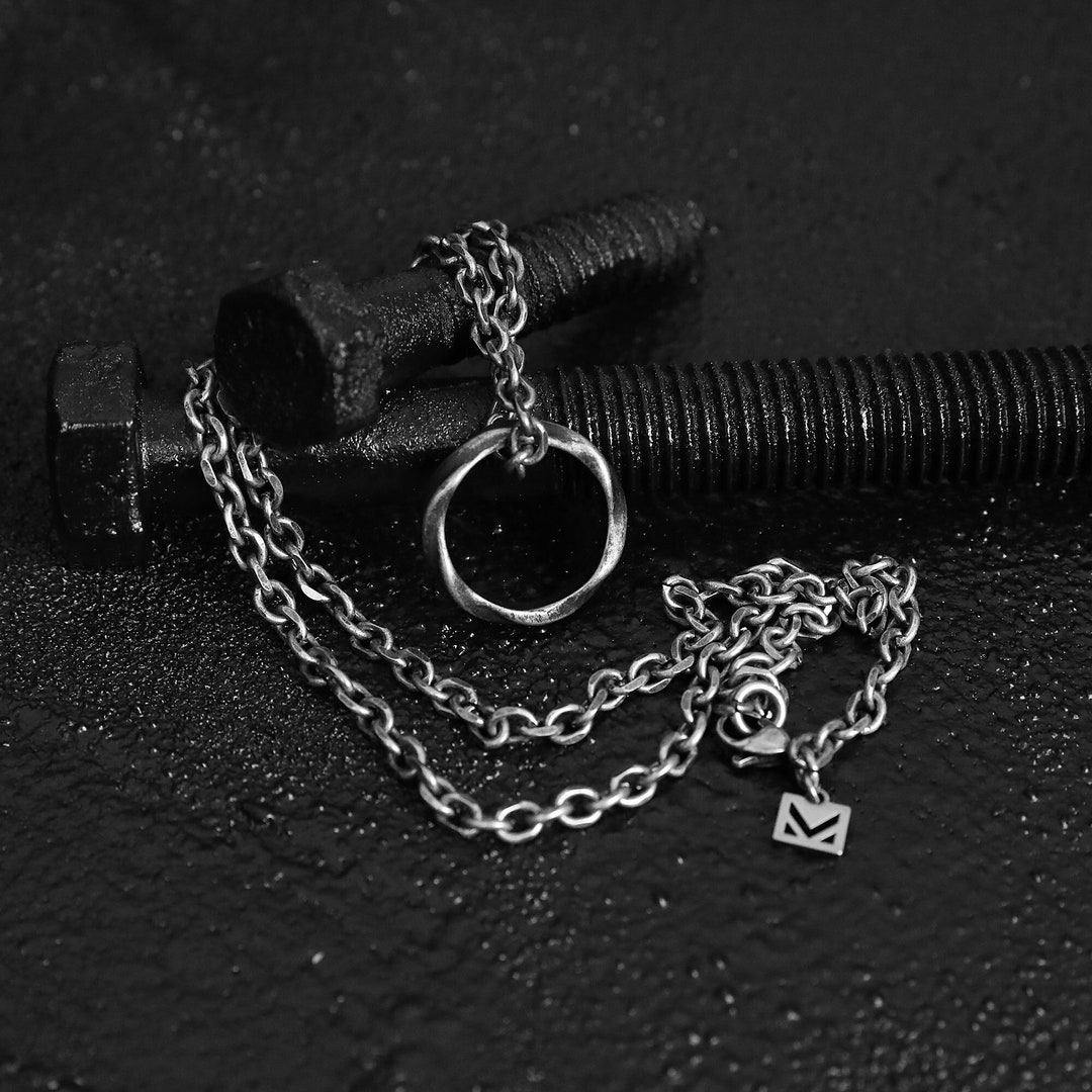 Men's Necklace Twist Ring Necklace Antique Silver Stainless Steel