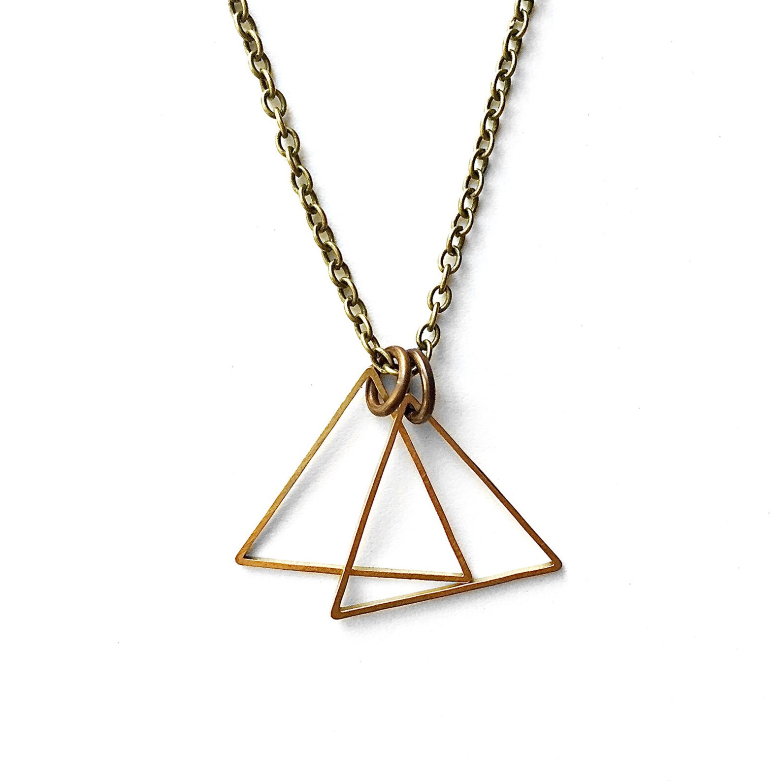 Brass Triangle Double Pendant Necklace Men's Necklace Etsy