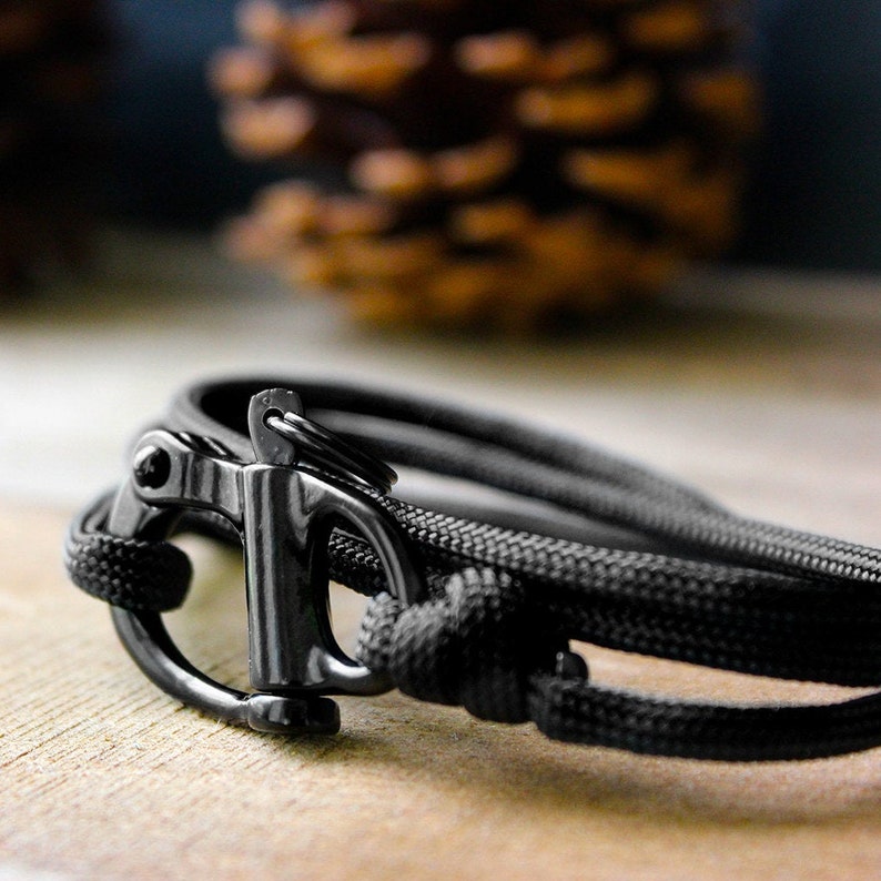 Men's Black Shackle Bracelet Rope Bracelet With Black Etsy