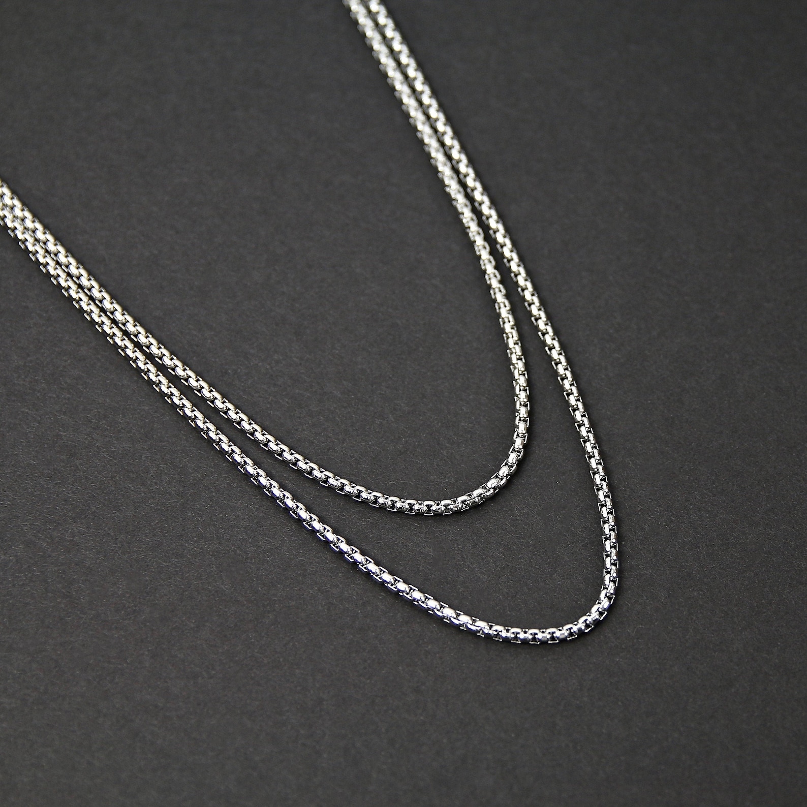 Men's Necklace Double Layered Box Chain Necklace 3mm Masculine Chain Stainless Steel Chain