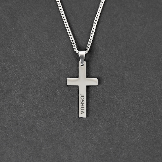 Cross Necklace Men's Custom Necklace Shiny Silver Etsy