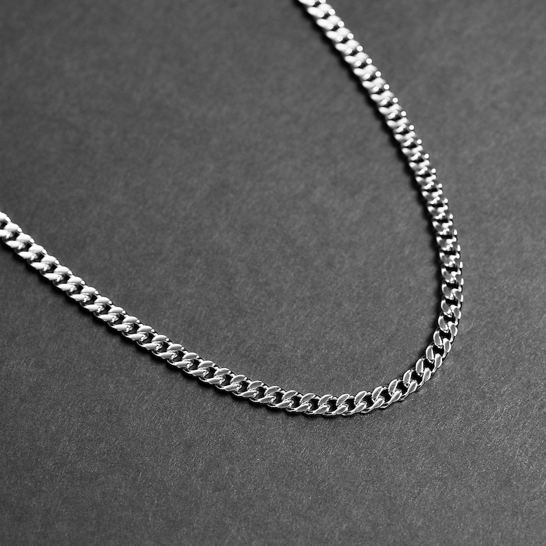 Men's Silver Chain Necklace Facet Cuban Chain 6mm Steel Chain Necklace Thick Chain Stainless Steel Chain Necklace by Modern Out image 1