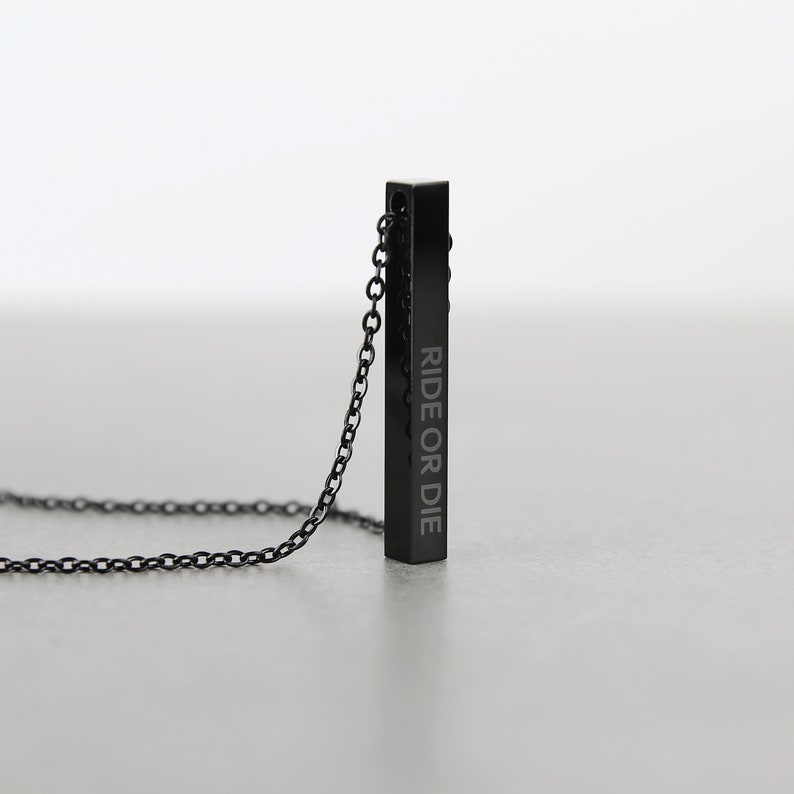 Black Bar Necklace Men's Necklace Shiny Bar Pendant Etsy