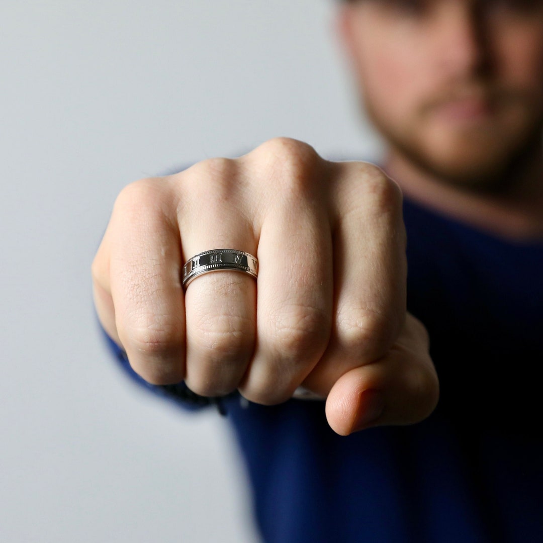Roman Numeral Ring in Silver Men s Ring Men s Band Stainless Steel Ring Men s Jewelry Rings for Men by Modern Out Etsy UK