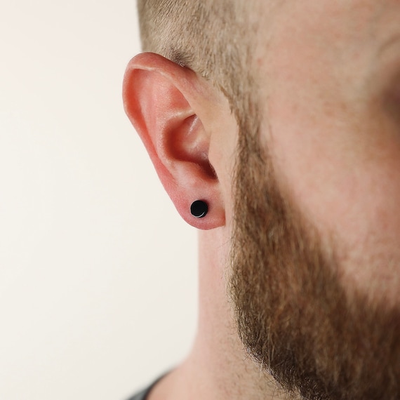 Boucles d'oreilles pour hommes Clous d'oreilles noirs 6 mm Boucles ..., حجم الصورة 570x570