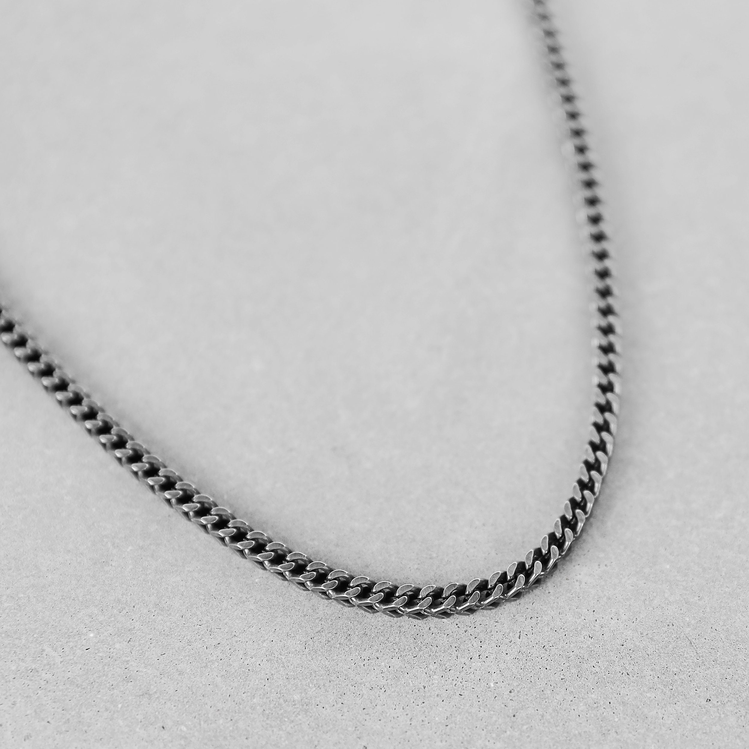 Chain Necklace Antique Silver Edged 