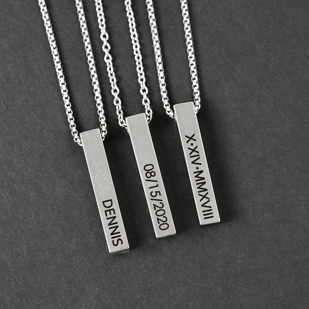 Men's Bar Necklace Men's Necklace Customized Bar Pendant Names Initials