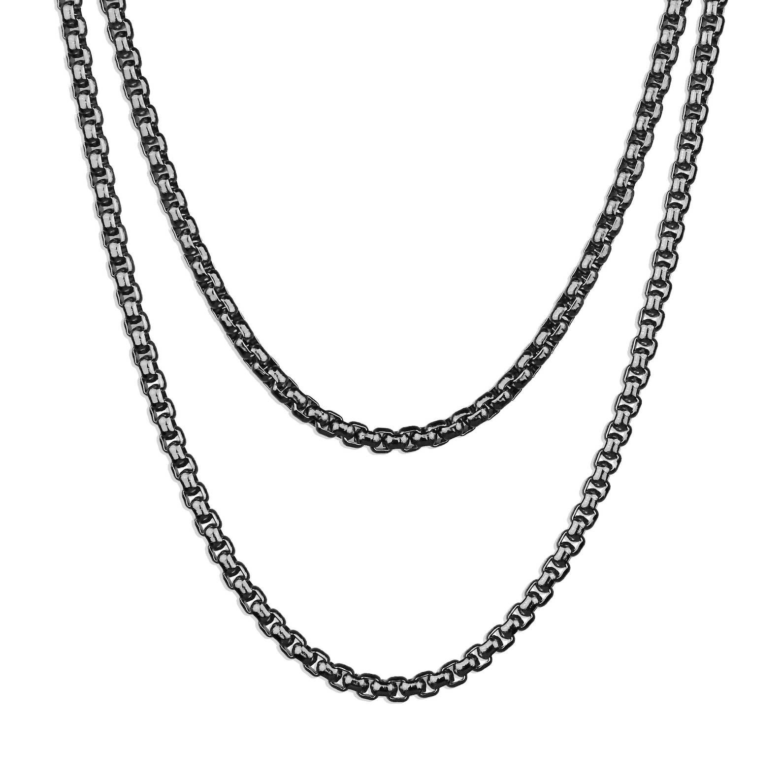 Men's Necklace Double Layered Box Chain Necklace 3mm Masculine Chain Stainless Steel Chain
