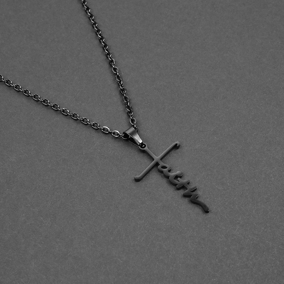 Men's Necklace Faith Cross Necklace Stainless Steel Etsy