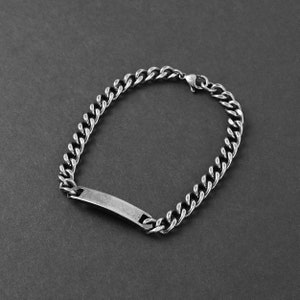 Bar Bracelet - Aged Silver 7mm - Men's Bracelet - Stainless Steel Bracelet - Men's Jewelry - Bracelet by Modern Out