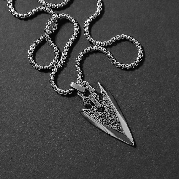 Men's Necklace Rugged Arrowhead Necklace Stainless Etsy