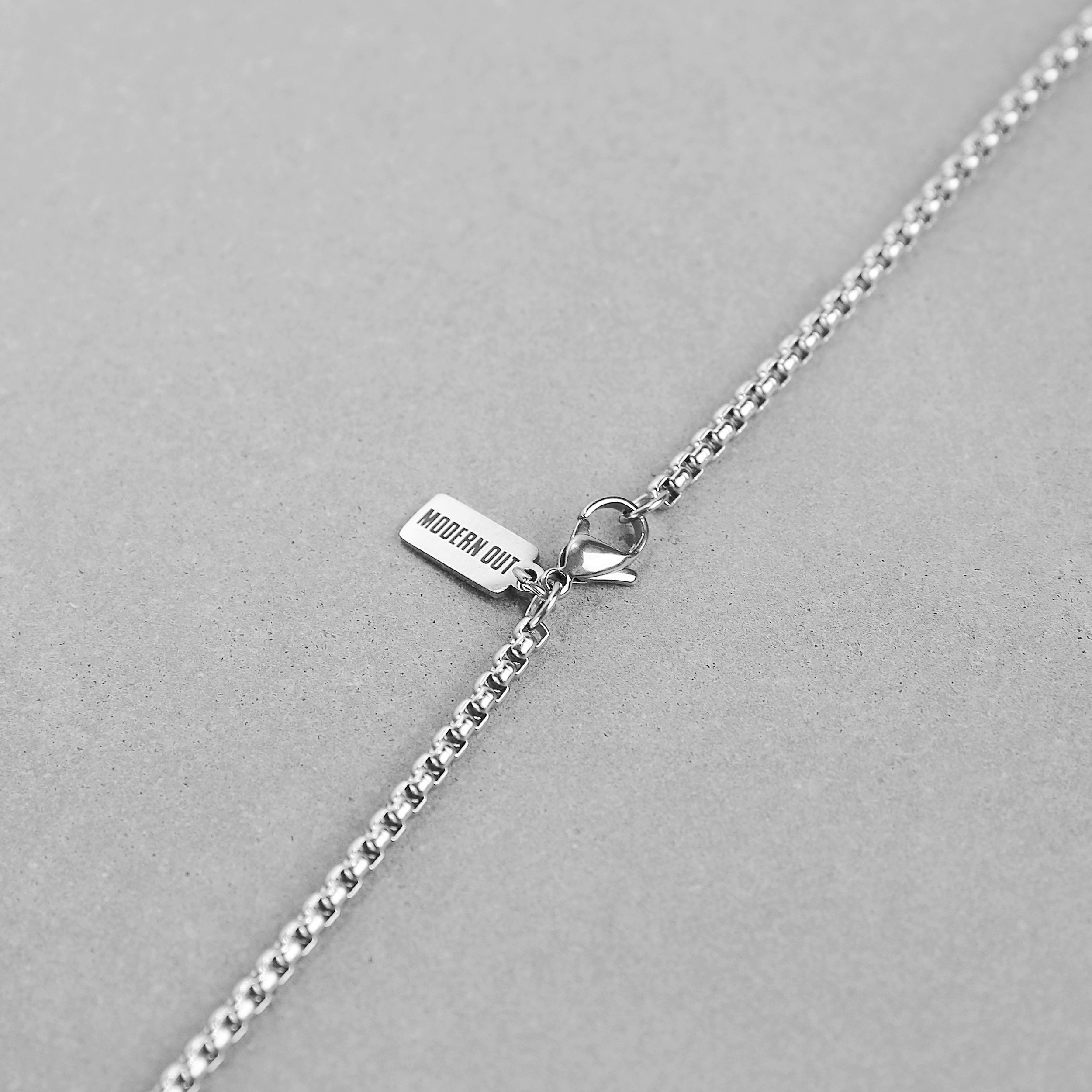 Men's Necklace - Burnish Silver Box Chain Necklace 3.5mm - Masculine Chain - Stainless Chain - Waterproof Jewelry - Necklace by Modern Out
