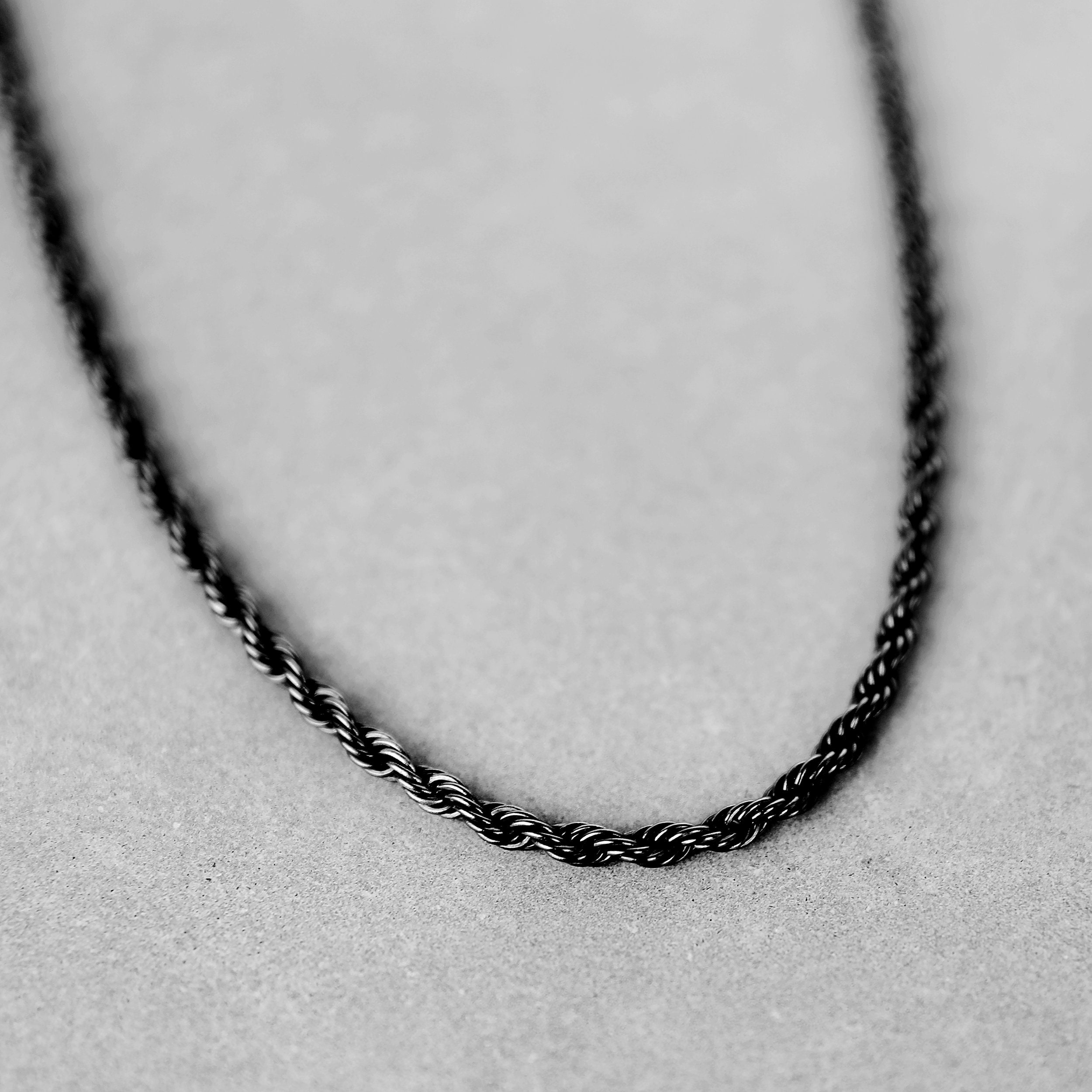 Men's Chain Necklace Black Rope Chain 4mm Shiny Black Etsy