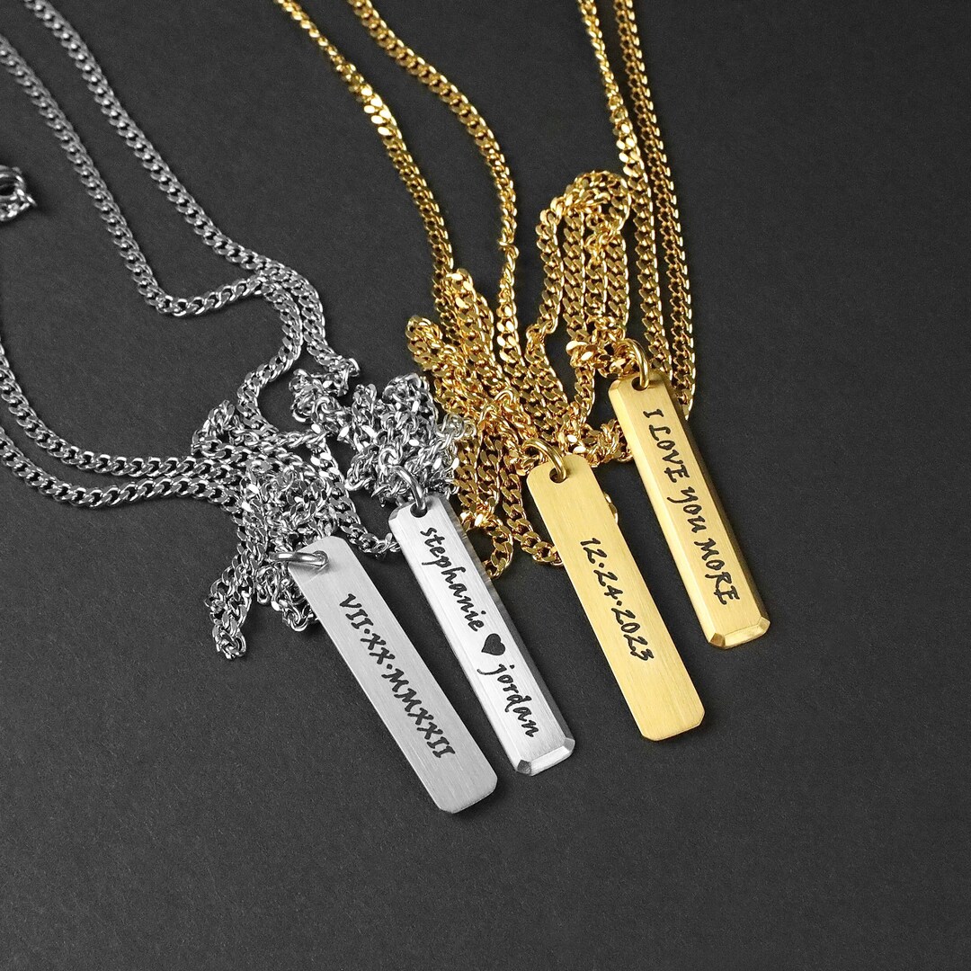 Custom Beveled Bar Necklace Men's Necklace Men's Engraved Necklace