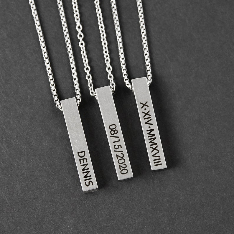 Bar Necklace Men's Necklace Customized Bar Pendant Names and Initials Men's Jewelry Personalized Unisex Necklace by Modern Out image 2