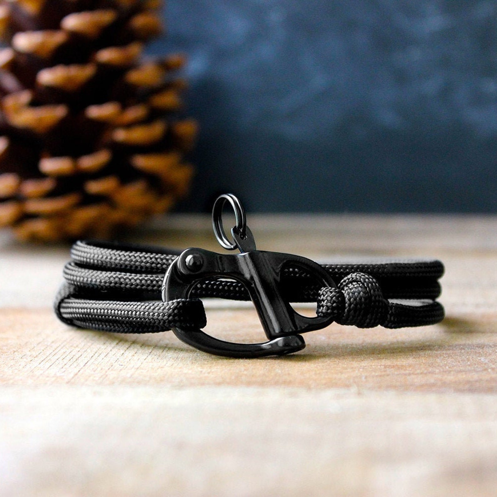 Men's Black Shackle Bracelet Rope Bracelet With Black Etsy