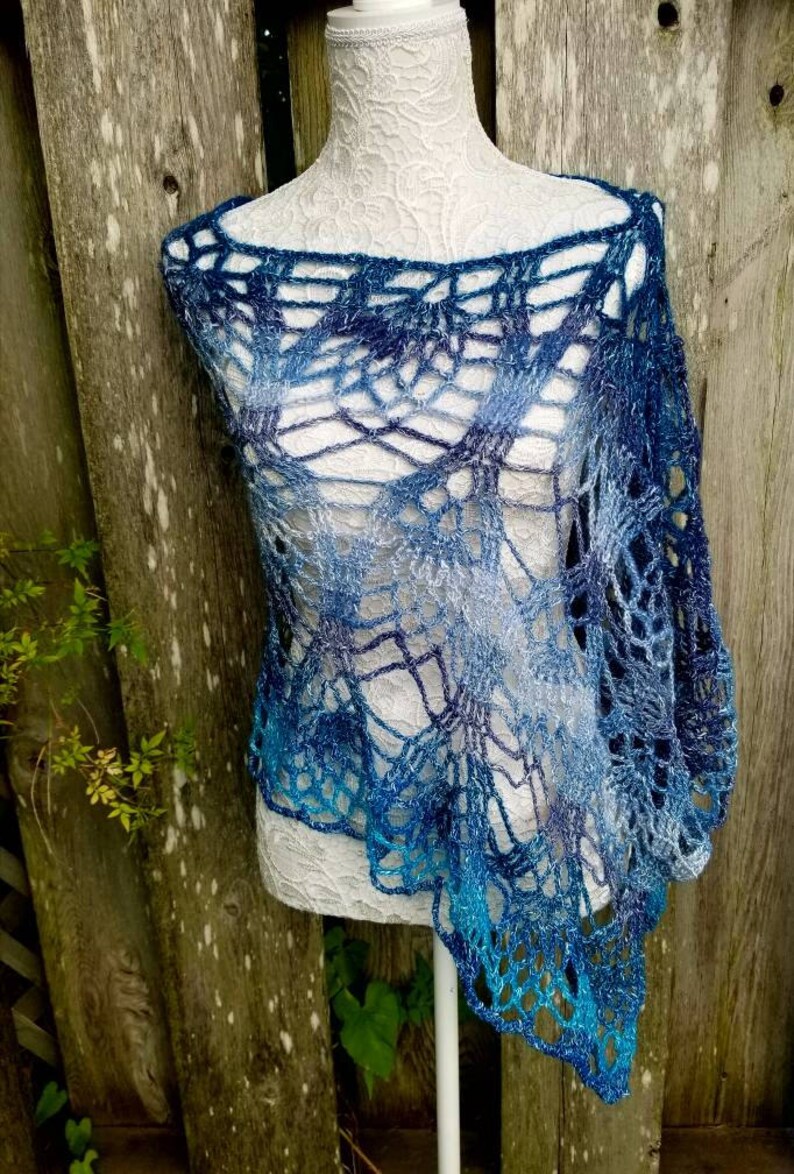 Blue Gift For Crochet Lovers Blue Evening Shawl Evening Shawl Gift Blue Dress Wrap Blue Crochet Gift Womans Blue Gift Blue Boho Shawl