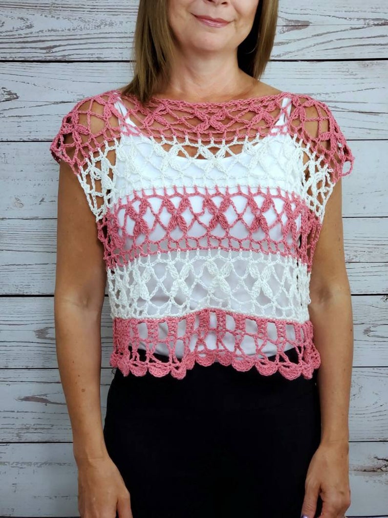 Crochet Crop Top, Handmade Boho Shirt, Crocheted Tops, Handmade Ladies Short Sleeved Crochet Top, Cute Crochet Top image 5