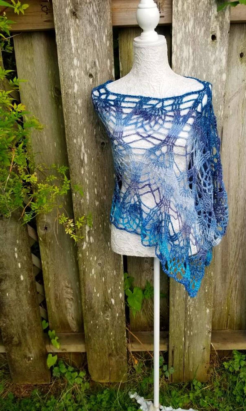 Blue Gift For Crochet Lovers Blue Evening Shawl Evening Shawl Gift Blue Dress Wrap Blue Crochet Gift Womans Blue Gift Blue Boho Shawl