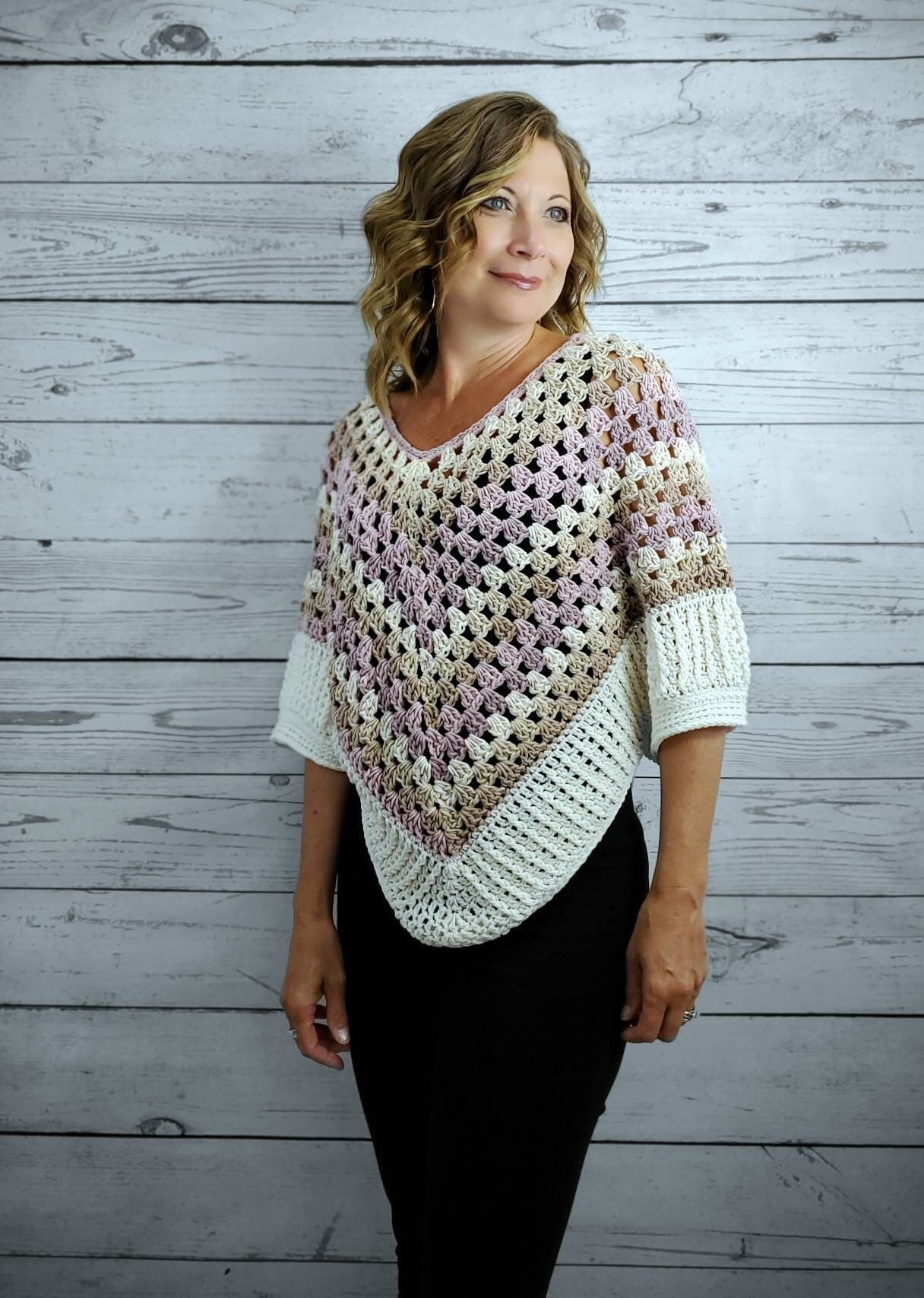 Crochet Poncho Sweater Chunky Knit Sweater Womens Pullover Etsy