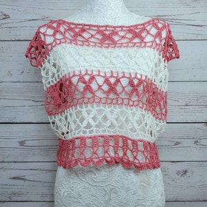 Crochet Crop Top, Handmade Boho Shirt, Crocheted Tops, Handmade Ladies Short Sleeved Crochet Top, Cute Crochet Top image 10