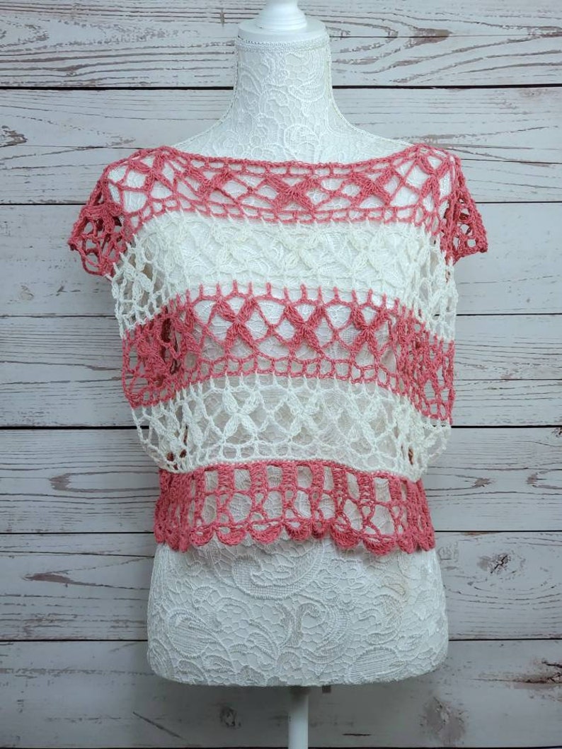 Crochet Crop Top, Handmade Boho Shirt, Crocheted Tops, Handmade Ladies Short Sleeved Crochet Top, Cute Crochet Top image 10