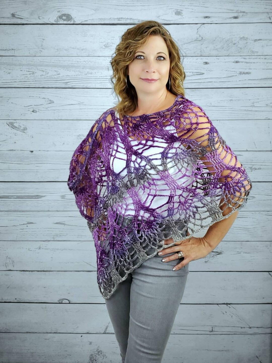Women's Purple Crochet Shawl/ Pretty Bridesmaid Shawl/ Festival