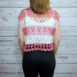 Crochet Crop Top, Handmade Boho Shirt, Crocheted Tops, Handmade Ladies Short Sleeved Crochet Top, Cute Crochet Top image 6