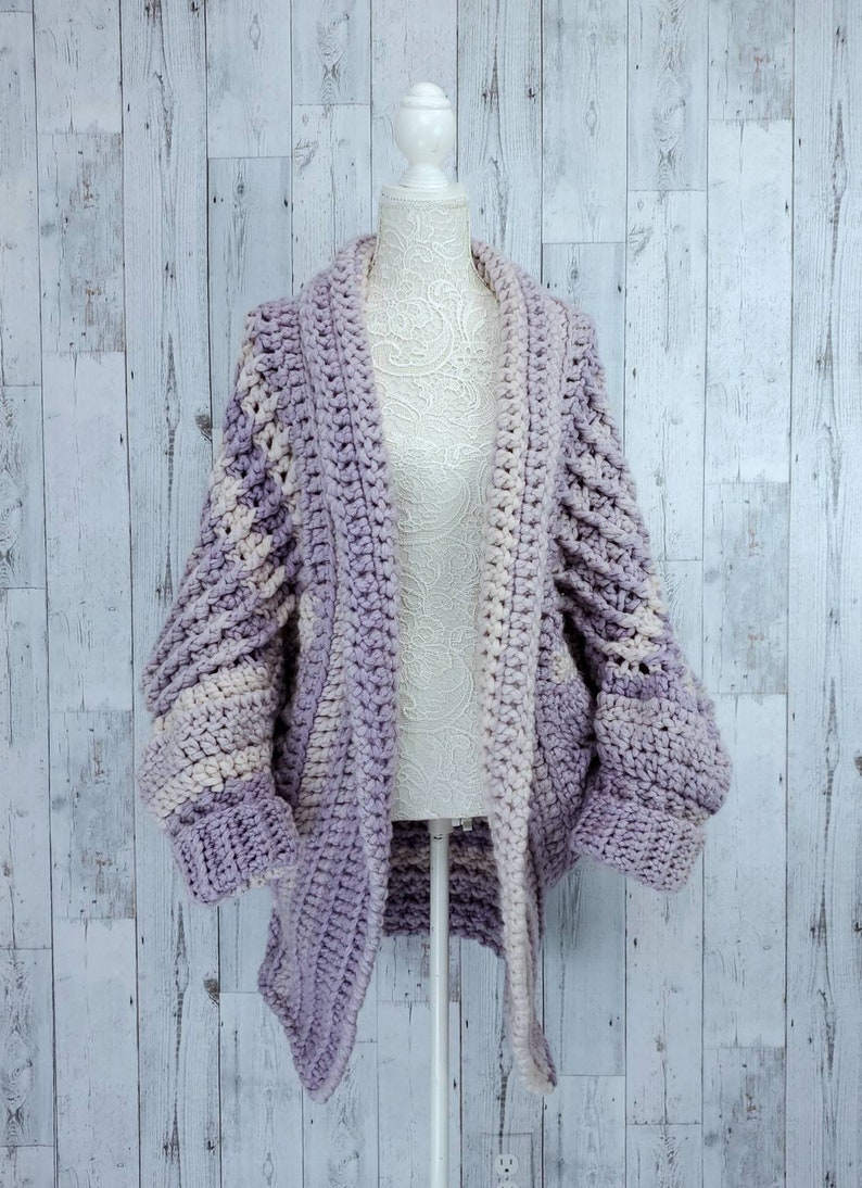 Oversize Cocoon Cardigan Chunky Cable Knit Crochet Sweater image 9
