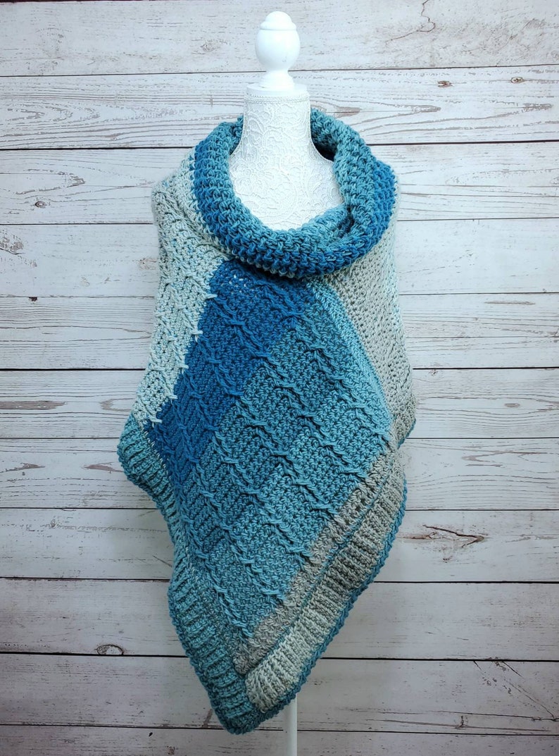 Blue Crochet Poncho For Women, Cowl Neck Poncho Sweater, Cozy Winter Poncho, Chunky Knit Poncho, Cable Knit Soft Poncho, Loose Fit Sweater image 10