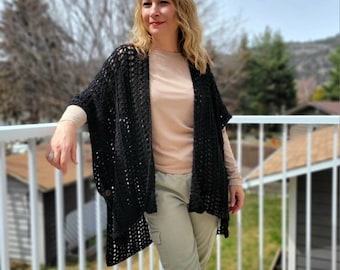 Women's Ruana Crochet Poncho For Women/ Light Cable Knit Cardigan/ Cotton and Acrylic Kimono Cardigan/ Crochet Sweater Coat for Summer