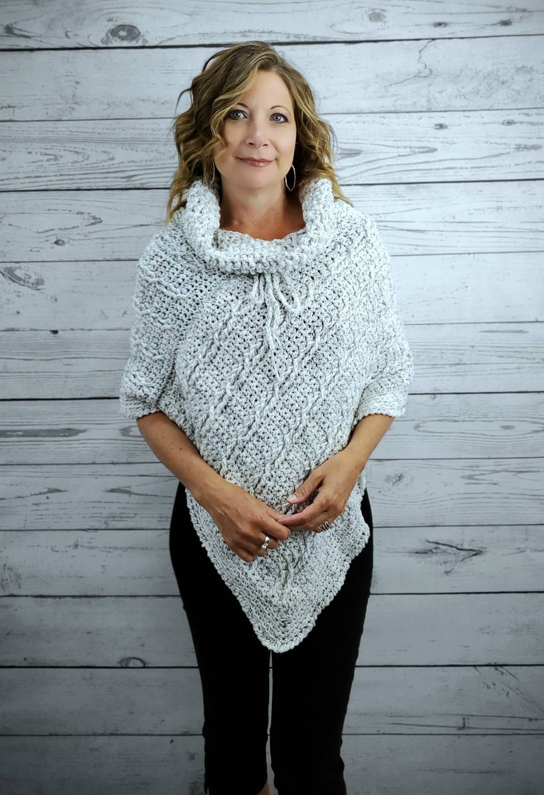 White Cowl Neck Crochet Poncho Women Cable Knit Poncho Etsy