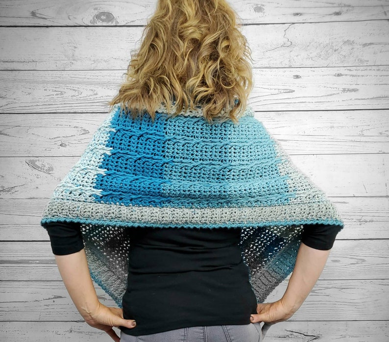 Blue Crochet Poncho For Women, Cowl Neck Poncho Sweater, Cozy Winter Poncho, Chunky Knit Poncho, Cable Knit Soft Poncho, Loose Fit Sweater image 6