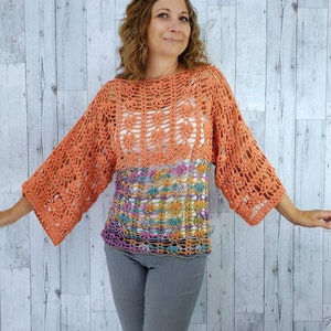 Womens Lacey Crochet Top/ Ladies Light Lace Shirt/ Modern Knit Style Top/ Pretty Romantic Poncho Top For Women/ Sleeveless Summer Cover Up