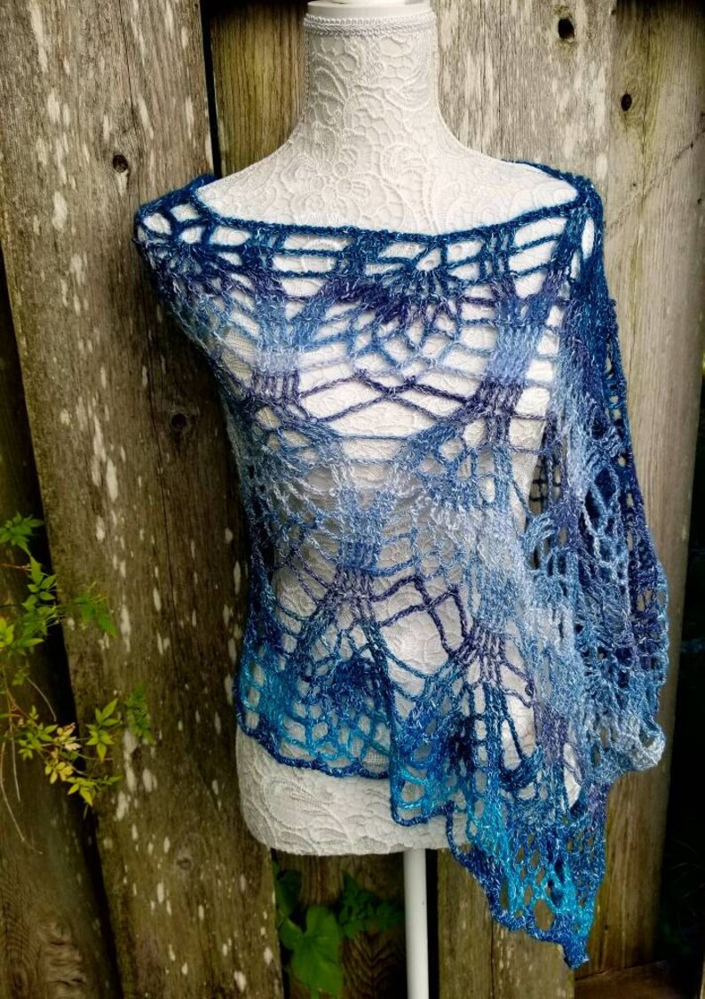 Blue Gift For Crochet Lovers Blue Evening Shawl Evening Shawl Gift Blue Dress Wrap Blue Crochet Gift Womans Blue Gift Blue Boho Shawl