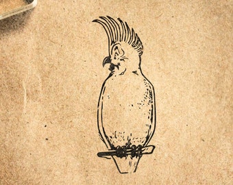 Cockatoo Sitting Rubber Stamp Mounted Wood Block Art Stamp