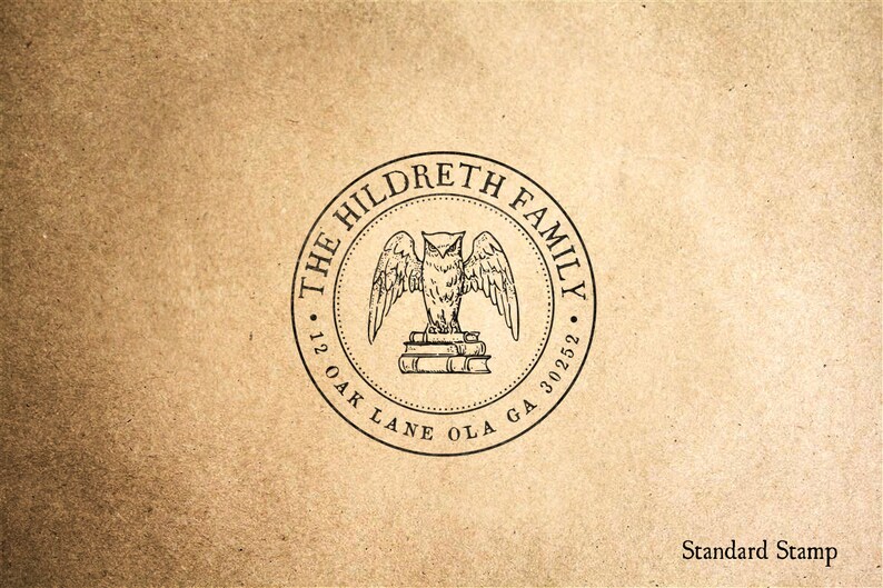 2 x 2 inches Return Address Wise Owl Rubber Stamp