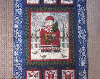 Holly Jolly Snowmen Wall Hanging in blue