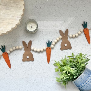 Wooden Easter bunny garland for fireplace/ Wood Spring bunny banner