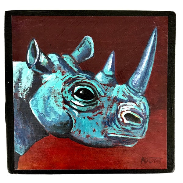 Rhino - 5" x 5" giclee print mounted on wood