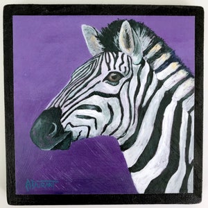 Zebra - 5&quot; x 5&quot; giclee print on wood